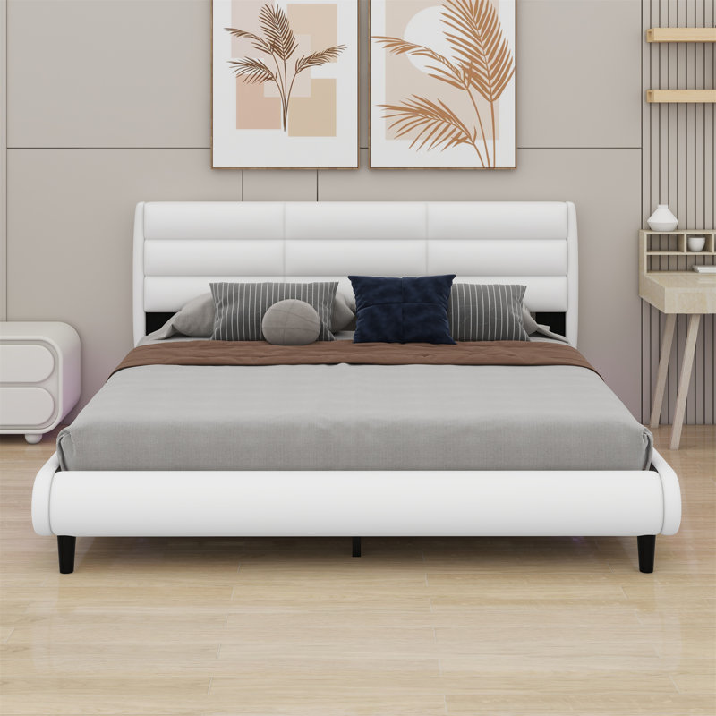 Brayden Studio Upholstered Platform Bed With LED Light Strips Wayfair